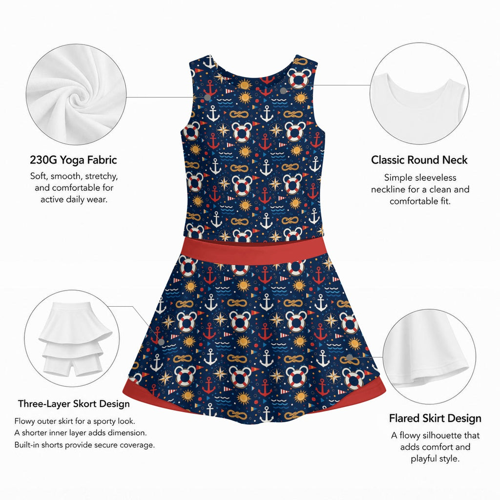 All-Over Print Girl's Sleeveless Double-Layer Sports Skirt Set