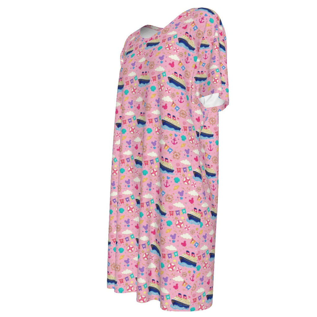 Pink Pastel Cruise 100% Cotton Women's T-Shirt Dress