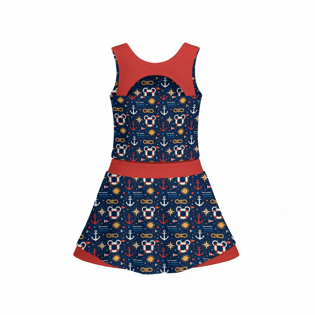All-Over Print Girl's Sleeveless Double-Layer Sports Skirt Set
