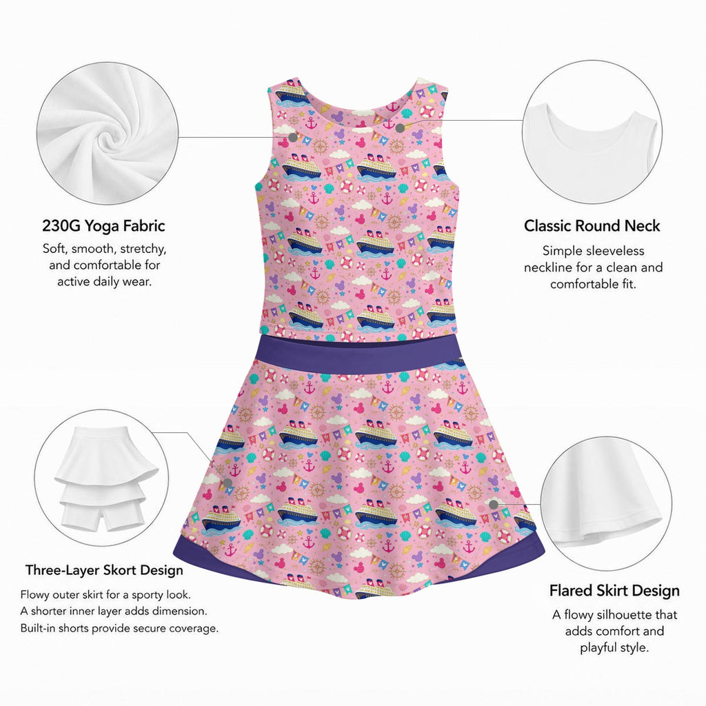 Pink Pastel Cruise Girl's Sleeveless Skort Set