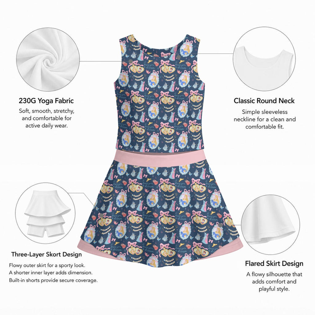 Sleepy Princess Coquette Girl's Sleeveless Skort Skirt Set