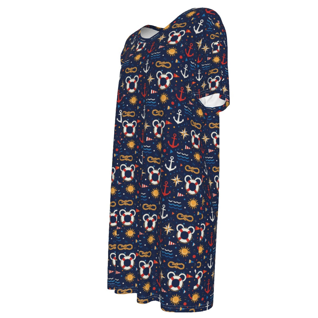 Classic Nautical Mouse 100% Cotton Women's T-Shirt Dress
