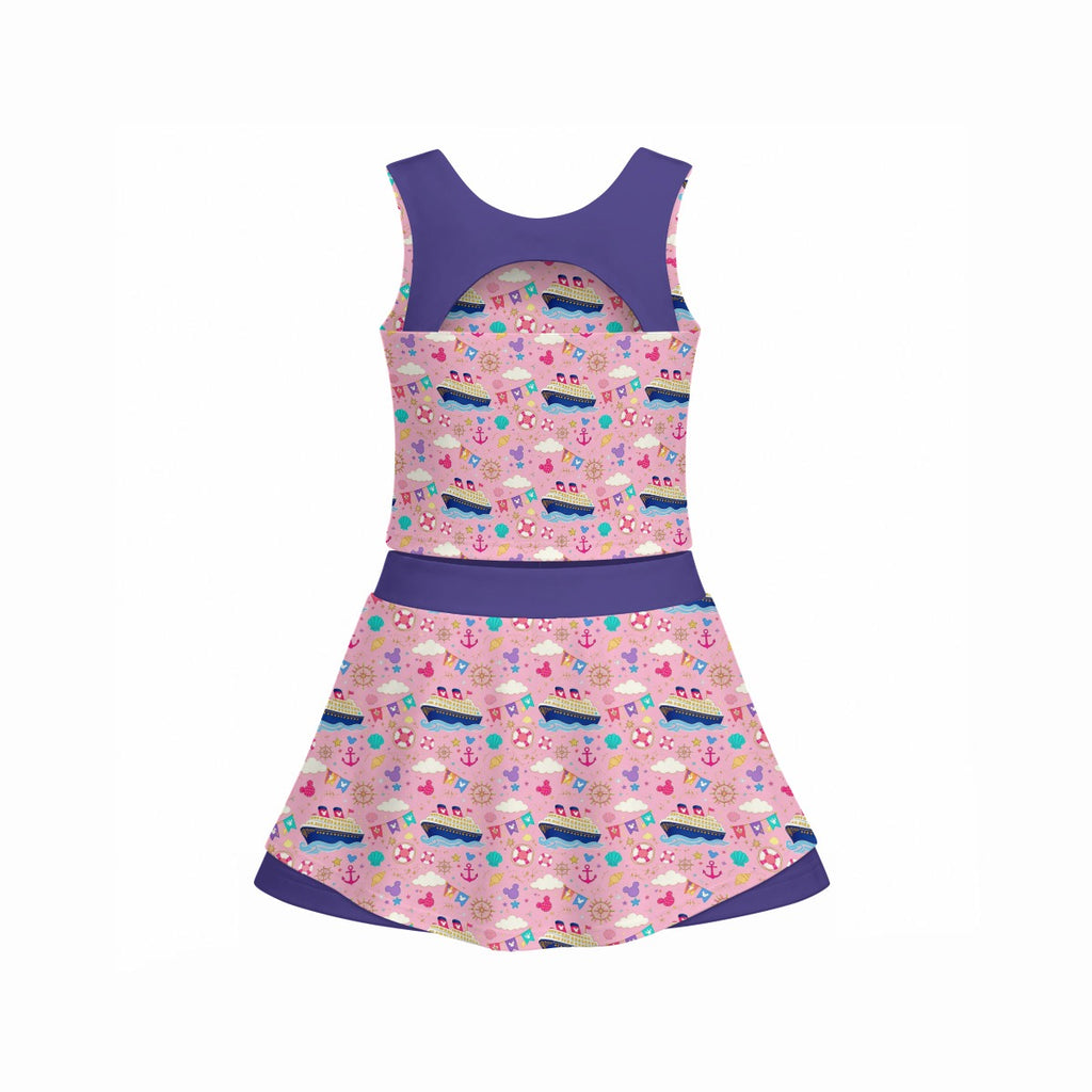 Pink Pastel Cruise Girl's Sleeveless Skort Set