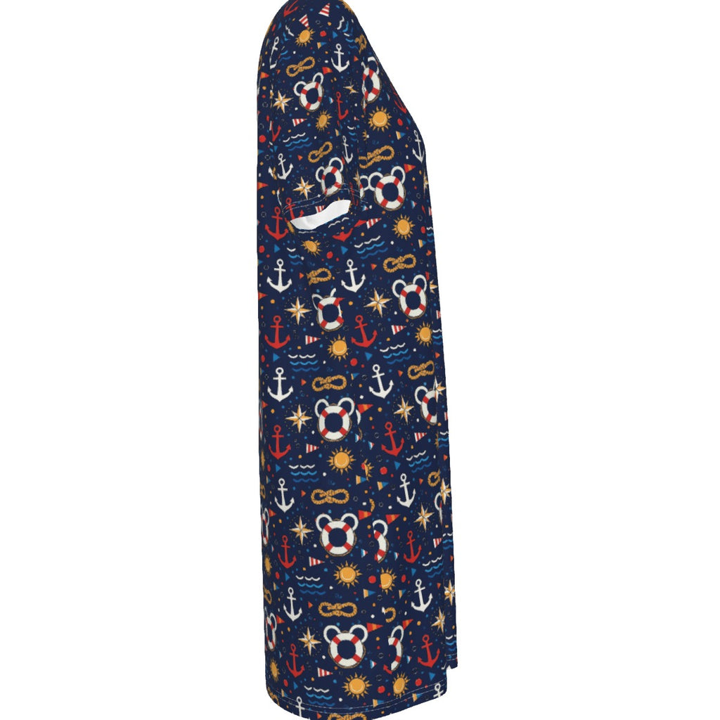 Classic Nautical Mouse 100% Cotton Women's T-Shirt Dress