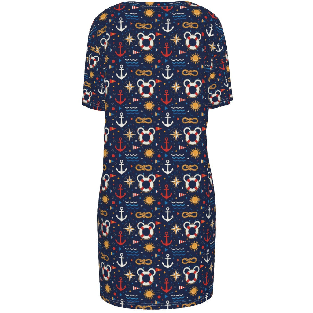 Classic Nautical Mouse 100% Cotton Women's T-Shirt Dress