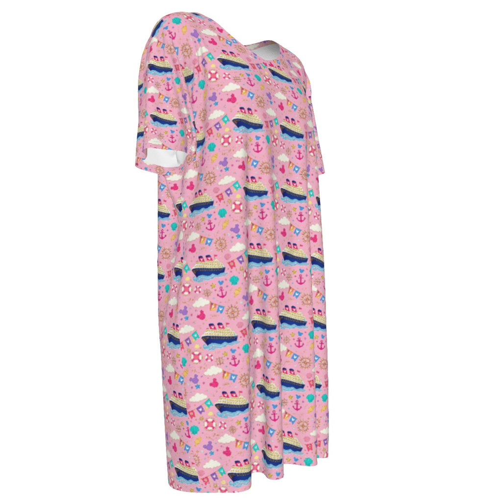 Pink Pastel Cruise 100% Cotton Women's T-Shirt Dress