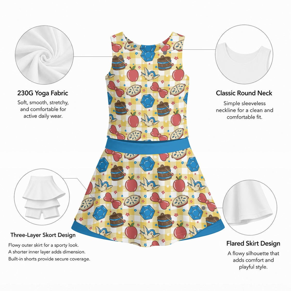 Gingham Snow Symbols Girl's Sleeveless Skort Set