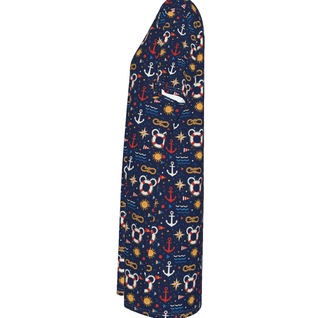 Classic Nautical Mouse 100% Cotton Women's T-Shirt Dress
