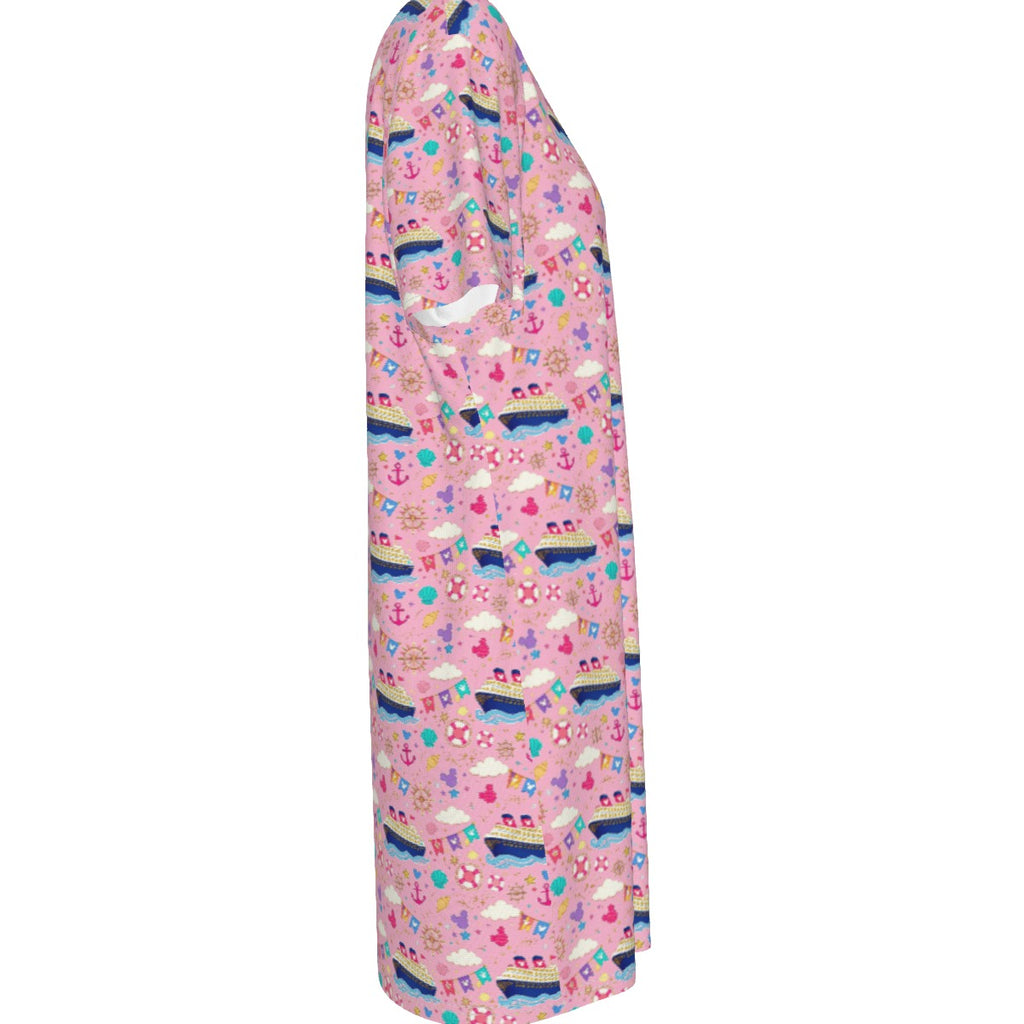 Pink Pastel Cruise 100% Cotton Women's T-Shirt Dress