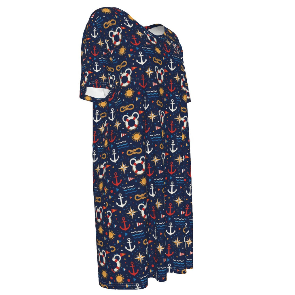 Classic Nautical Mouse 100% Cotton Women's T-Shirt Dress