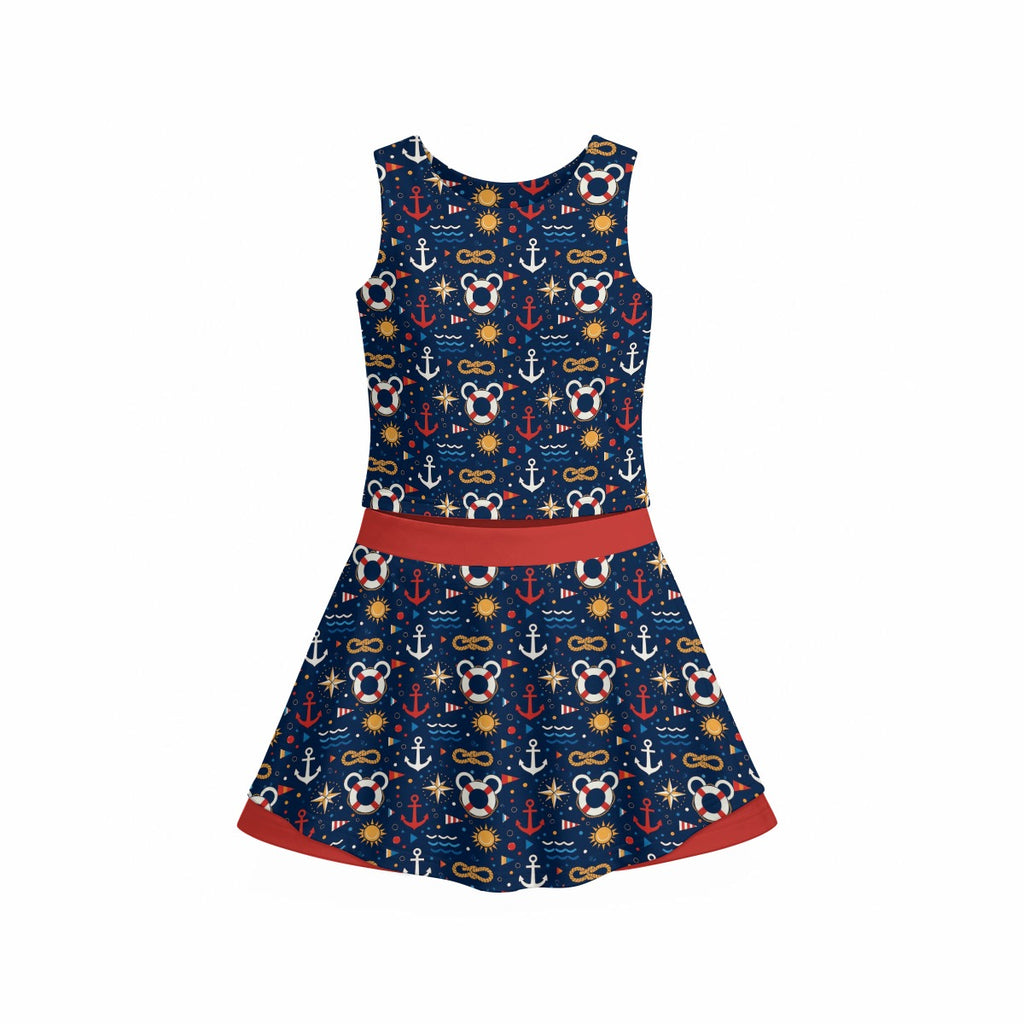 All-Over Print Girl's Sleeveless Double-Layer Sports Skirt Set
