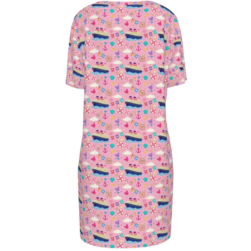 Pink Pastel Cruise 100% Cotton Women's T-Shirt Dress